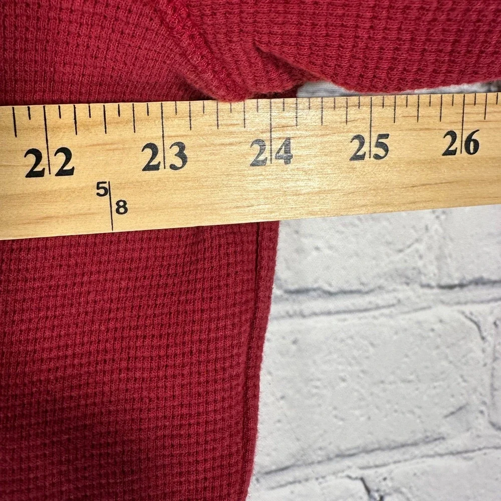 Polo Ralph Lauren Mens Red Waffle Knit Thermal Hoodie Striped Cuffs Large
